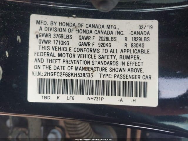 2019 HONDA CIVIC LX 9
