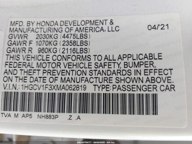 2021 HONDA ACCORD SPORT 9