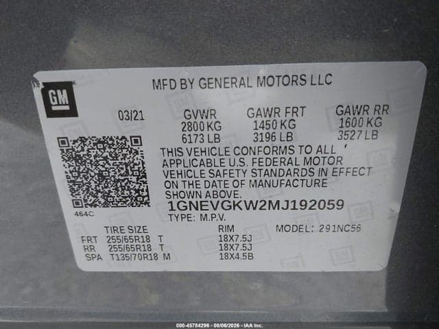 2021 CHEVROLET TRAVERSE AWD LT CLOTH 9