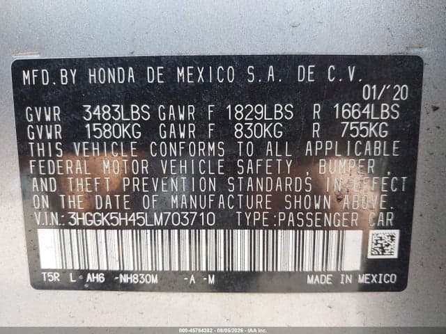 2020 HONDA FIT LX 9