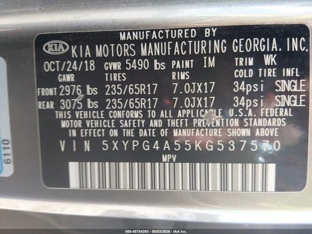 2019 KIA SORENTO 3.3L LX 9