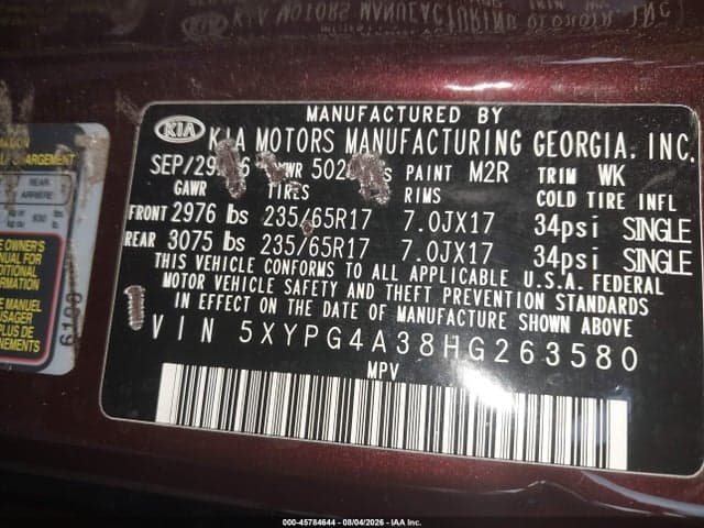 2017 KIA SORENTO 2.4L LX 9