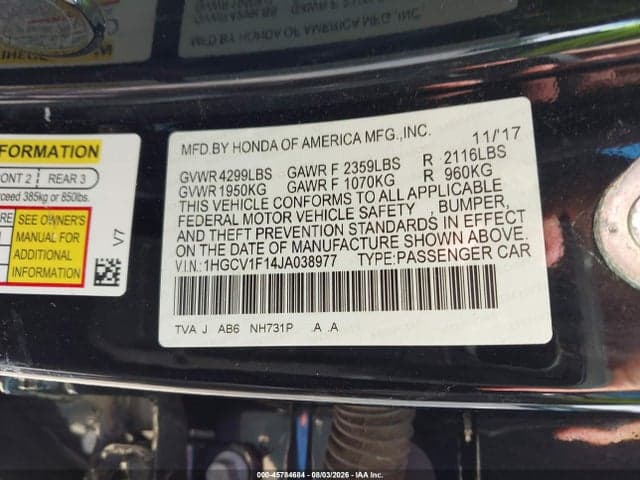 2018 HONDA ACCORD LX 9