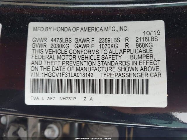 2020 HONDA ACCORD SPORT 9