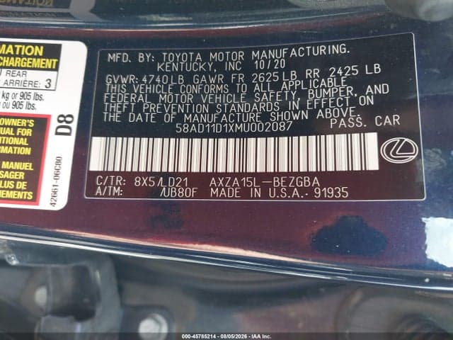 2021 LEXUS ES 250 9