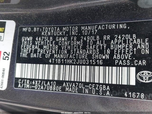 2018 TOYOTA CAMRY XLE 9