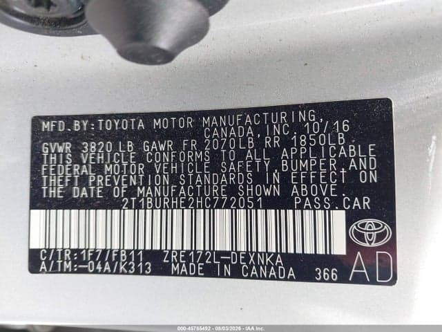 2017 TOYOTA COROLLA LE 9