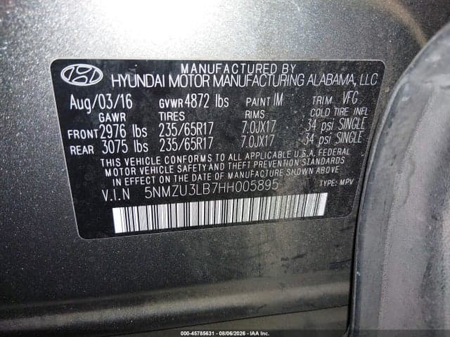 2017 HYUNDAI SANTA FE SPORT 2.4L 9