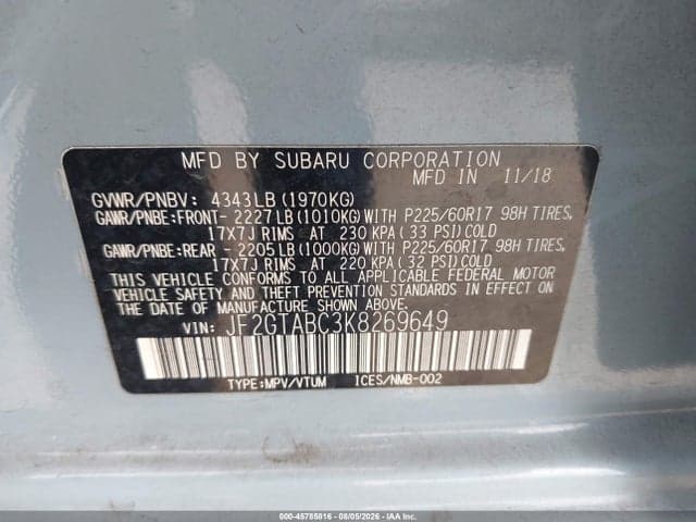 2019 SUBARU CROSSTREK 2.0I 9