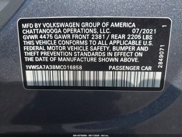 2021 VOLKSWAGEN PASSAT 2.0T SE 9
