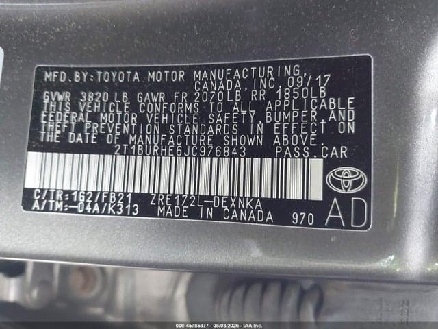 2018 TOYOTA COROLLA LE 9
