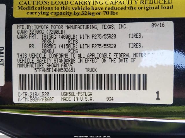 2017 TOYOTA TUNDRA LIMITED 5.7L V8 9
