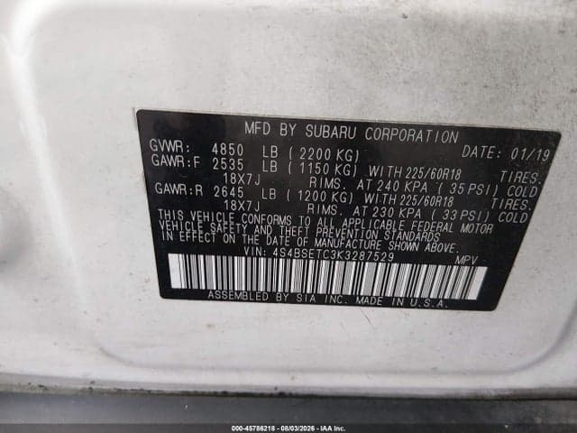 2019 SUBARU OUTBACK 3.6R TOURING 9