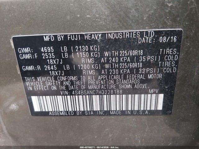 2017 SUBARU OUTBACK 2.5I LIMITED 9