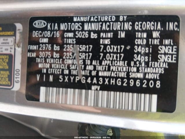 2017 KIA SORENTO 2.4L LX 9