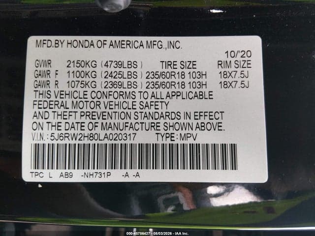 2020 HONDA CR-V AWD EX-L 9