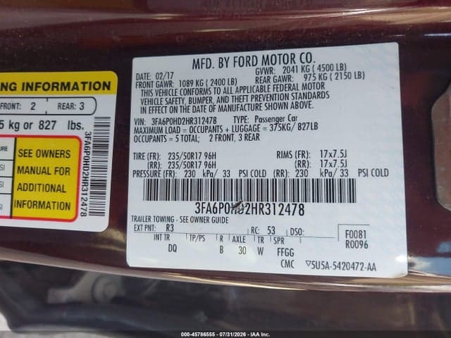 2017 FORD FUSION SE 9