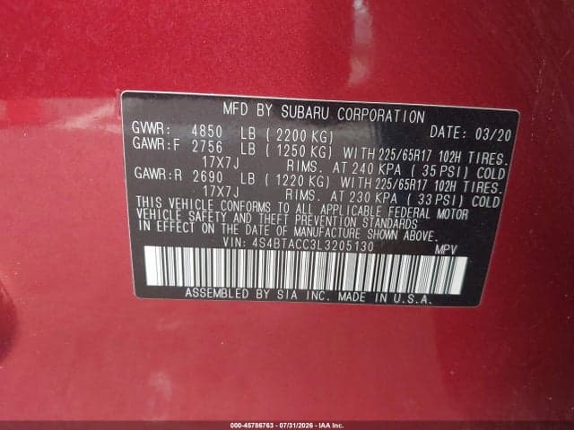 2020 SUBARU OUTBACK PREMIUM 9
