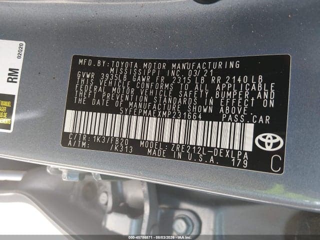 2021 TOYOTA COROLLA LE 9