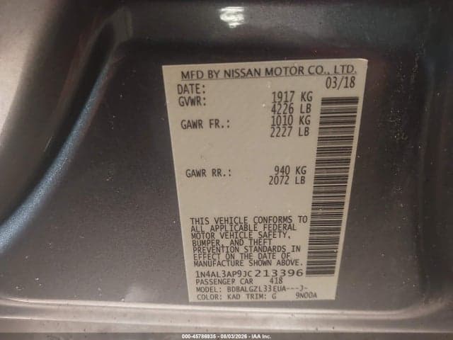 2018 NISSAN ALTIMA 2.5 S 9