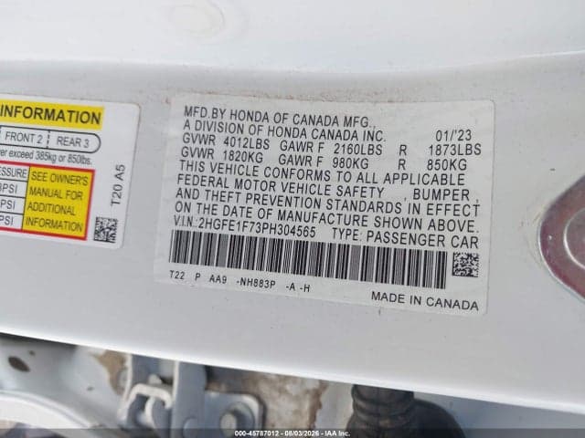 2023 HONDA CIVIC EX/EX W/O BSI 9
