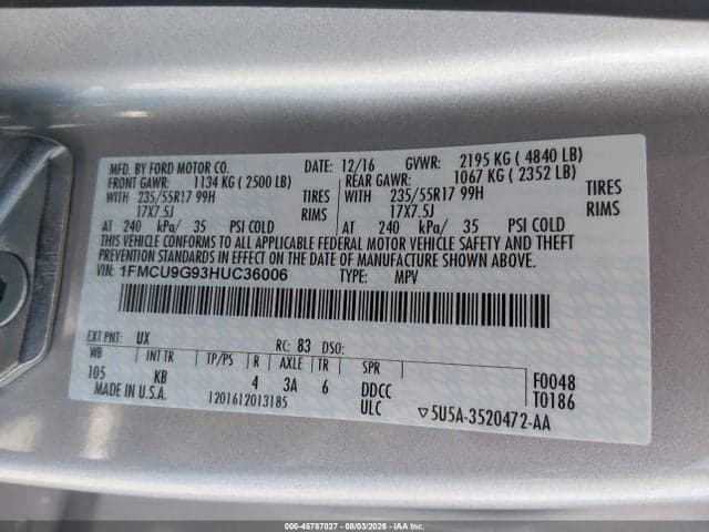 2017 FORD ESCAPE SE 9