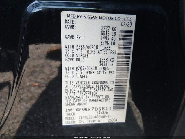2020 NISSAN FRONTIER SV 4X4 9