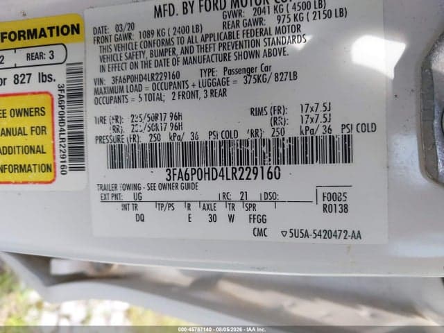 2020 FORD FUSION SE 9