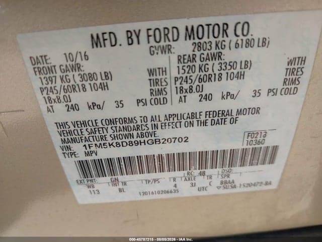 2017 FORD EXPLORER XLT 9
