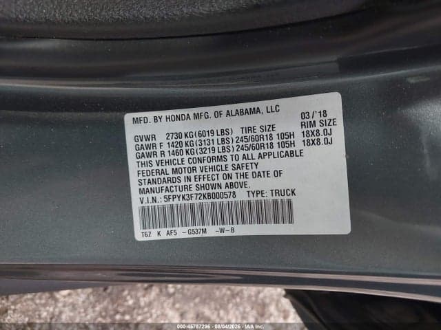 2019 HONDA RIDGELINE RTL-E 9