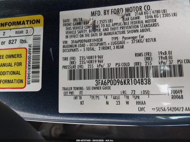 2019 FORD FUSION TITANIUM 9