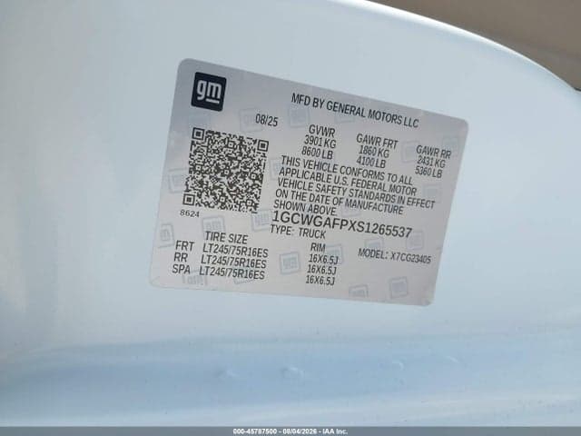 2025 CHEVROLET EXPRESS CARGO RWD 2500 REGULAR WHEELBASE WT 9
