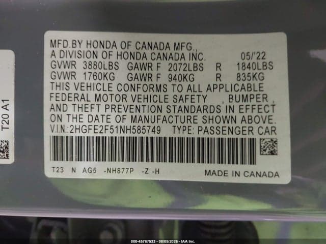 2022 HONDA CIVIC SPORT 9
