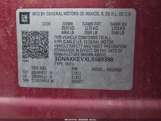2020 CHEVROLET EQUINOX FWD LT 1.5L TURBO 9
