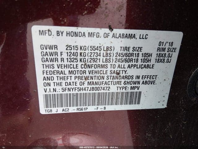 2018 HONDA PILOT EX 9