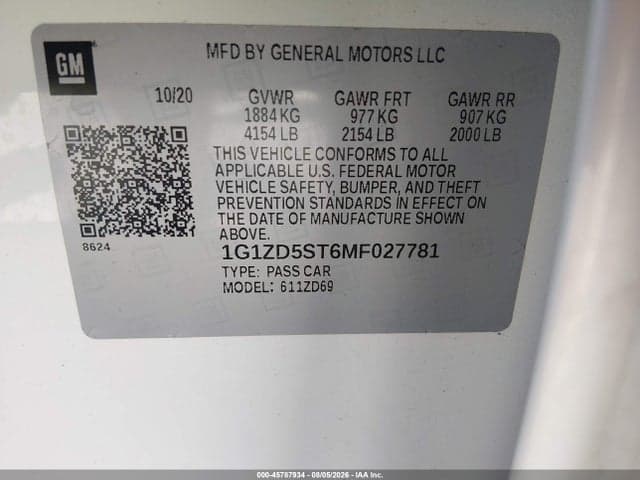 2021 CHEVROLET MALIBU FWD LT 9