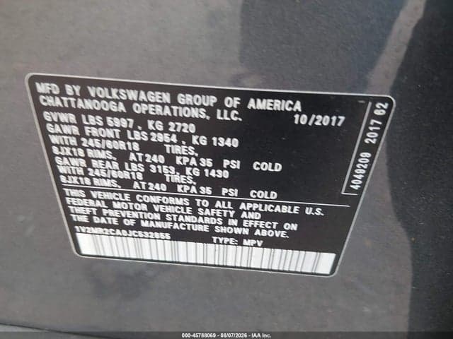 2018 VOLKSWAGEN ATLAS 3.6L V6 SEL 9
