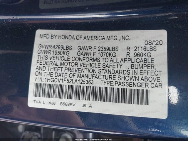 2020 HONDA ACCORD EX-L 9