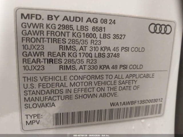 2025 AUDI SQ8 PREMIUM PLUS 4.0 TFSI QUATTRO 9