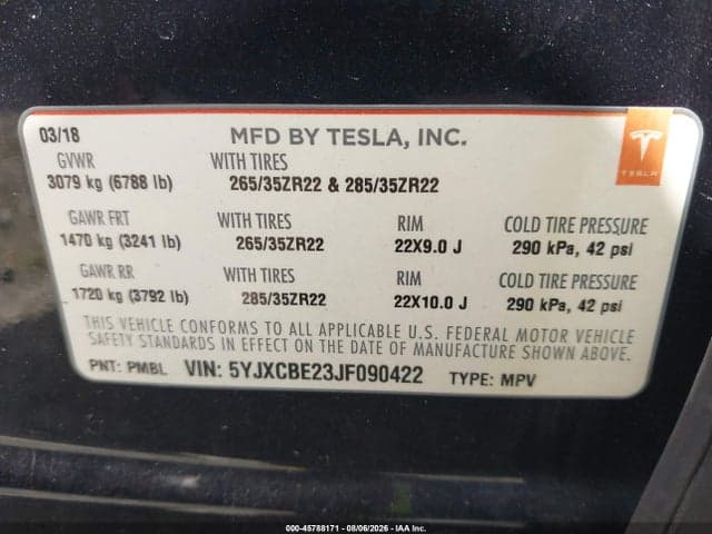 2018 TESLA MODEL X 100D/75D/P100D 9