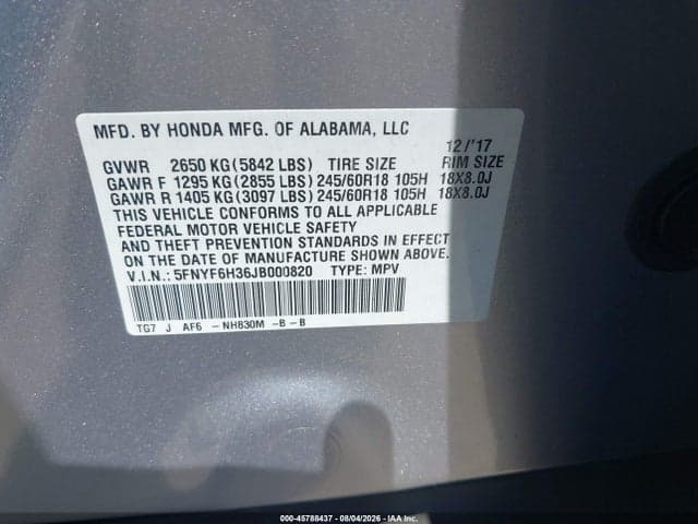 2018 HONDA PILOT EX 9