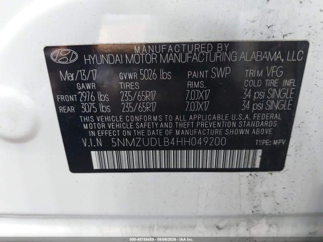 2017 HYUNDAI SANTA FE SPORT 2.4L 9