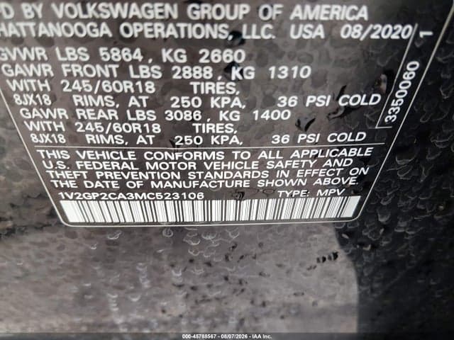 2021 VOLKSWAGEN ATLAS 2.0T S 9