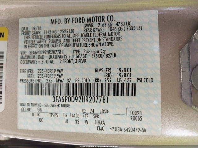 2017 FORD FUSION PLATINUM 9