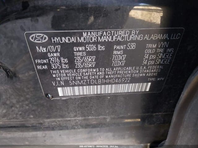 2017 HYUNDAI SANTA FE SPORT 2.4L 9