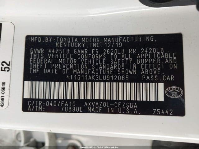 2020 TOYOTA CAMRY SE 9