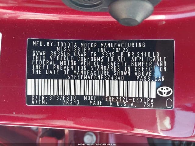 2022 TOYOTA COROLLA LE 9