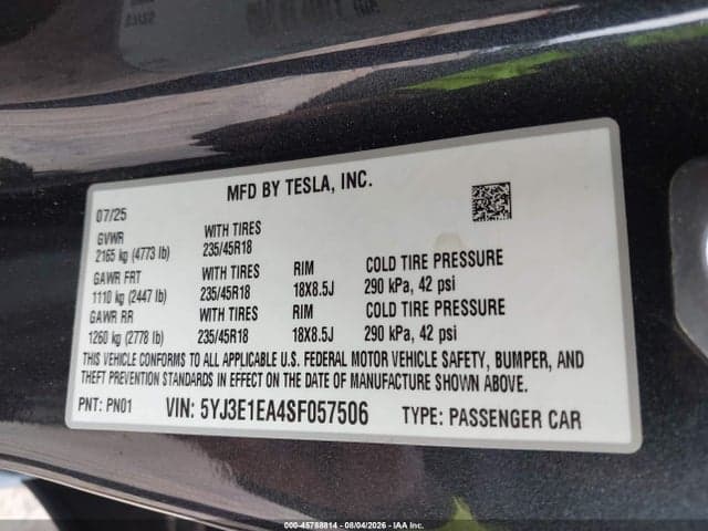 2025 TESLA MODEL 3 LONG RANGE REAR-WHEEL DRIVE/STANDARD REAR-WHEEL DRIVE 9