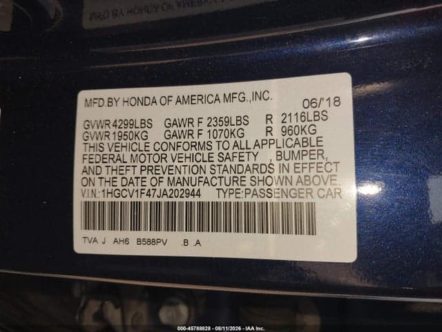 2018 HONDA ACCORD EX 9
