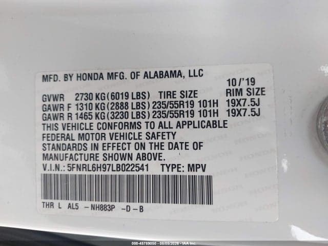2020 HONDA ODYSSEY ELITE 9
